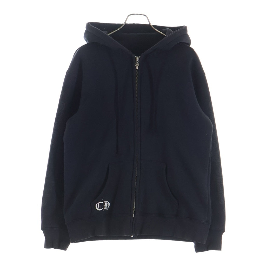 CHROME HEARTS(クロムハーツ) OLD SWTSHRT HD ZIP オールド 裏地サーマル フローラルクロス スクロールラベル プリント ダガージップ スウェット パーカー ブラック