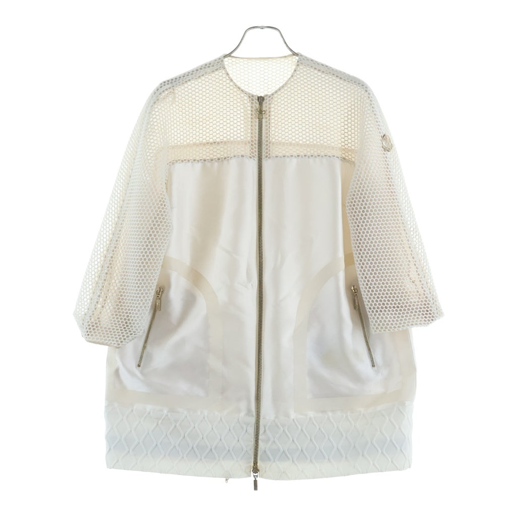 MONCLER(モンクレール) ZOE ジップアップ メッシュ切り替え シルクジャケット コート ホワイト レディース 311934613690