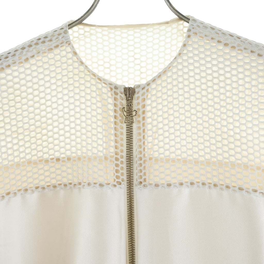 MONCLER(モンクレール) ZOE ジップアップ メッシュ切り替え シルクジャケット コート ホワイト レディース 311934613690
