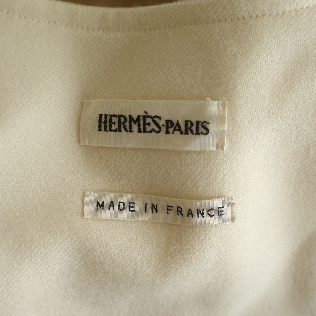 HERMES(エルメス) カシミア ノースリーブ ベルト付き ロングコート レディース ホワイト