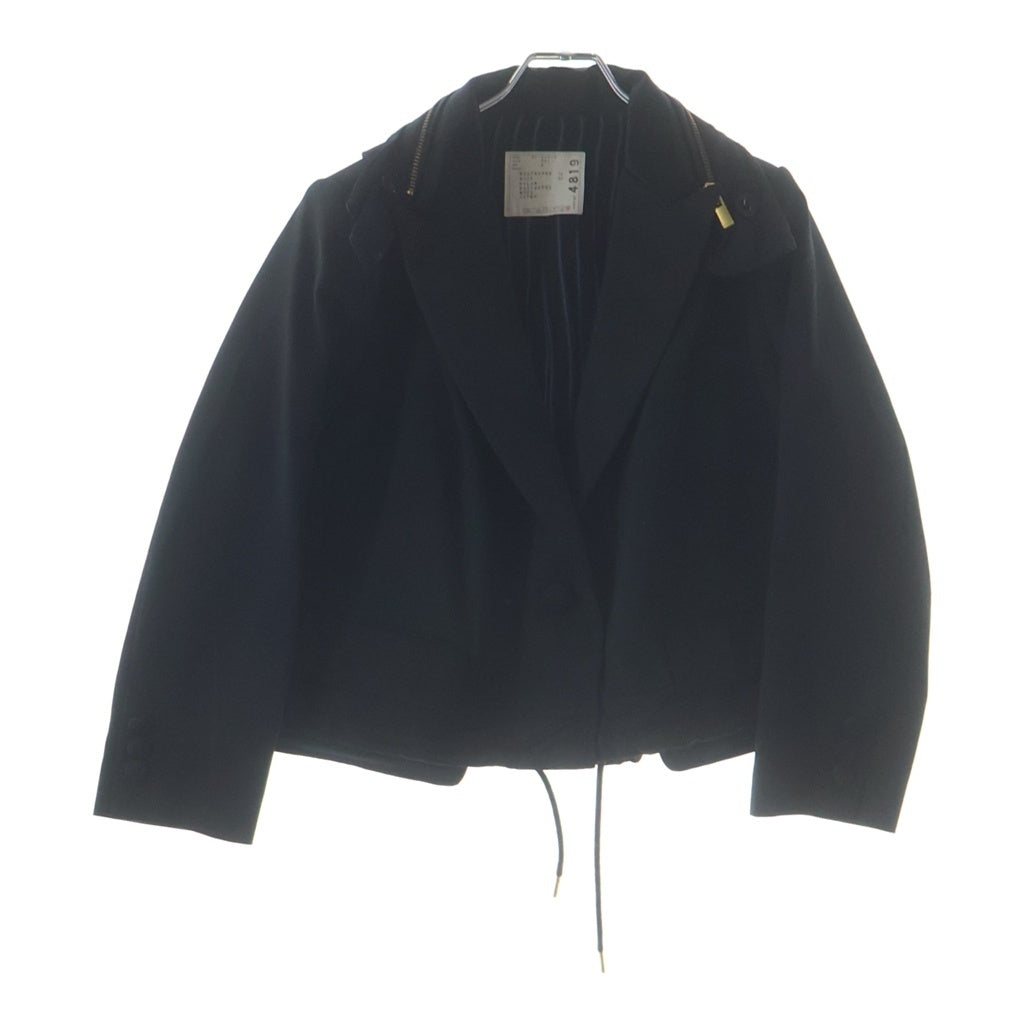 Sacai(サカイ) ポリウール クロップド 1Bテーラードジャケット ブラック レディース 20-04819