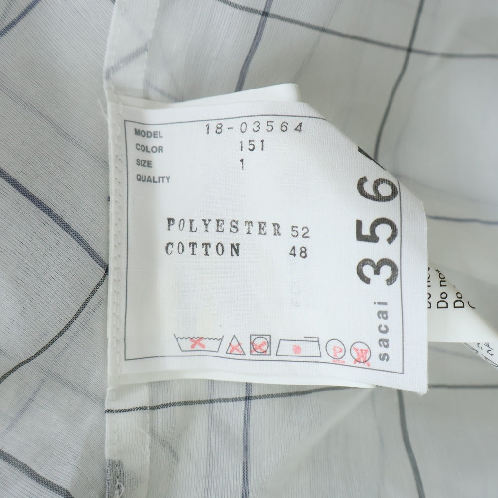 Sacai(サカイ) シースルー チェック総柄デザイン フレア ボタン 半袖シャツ ホワイト 18-03564 レディース