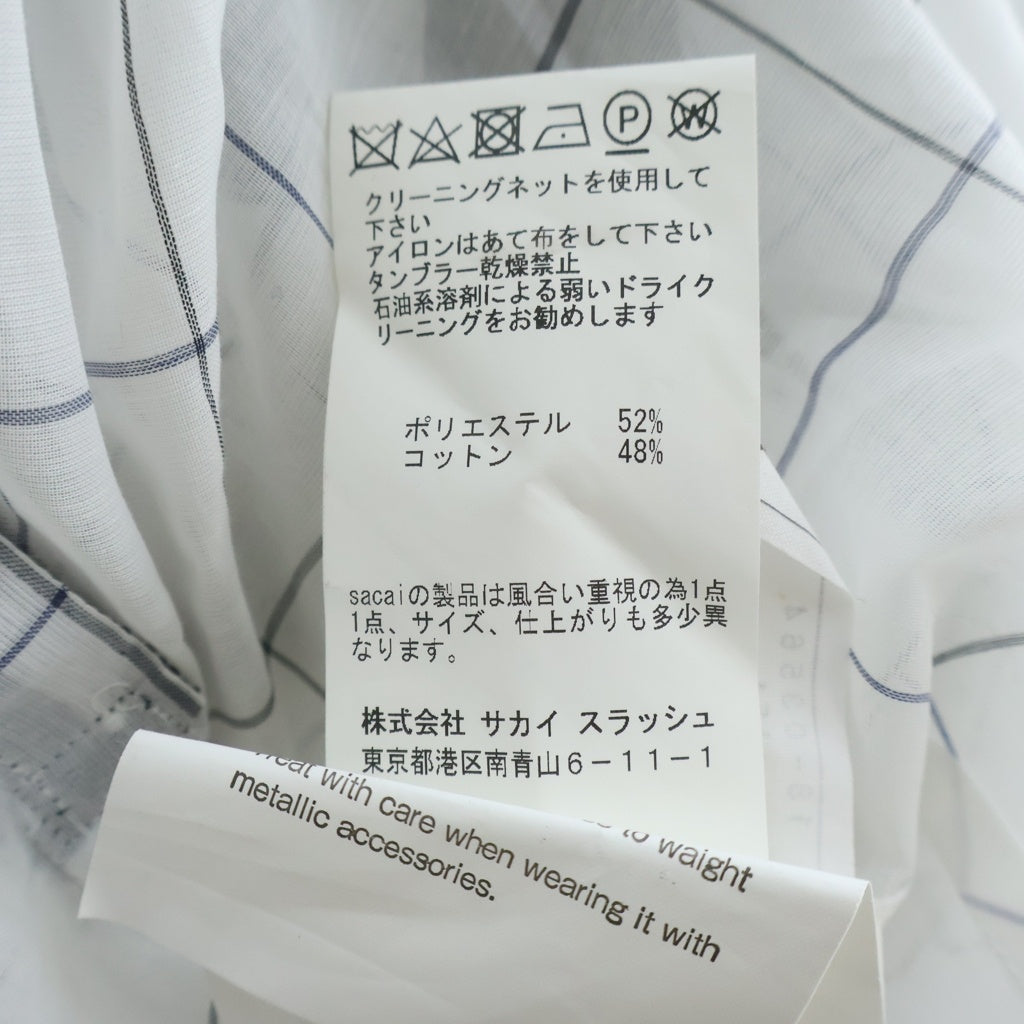 Sacai(サカイ) シースルー チェック総柄デザイン フレア ボタン 半袖シャツ ホワイト 18-03564 レディース