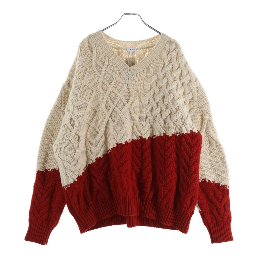 LOEWE(ロエベ) 23AW グラデーション ケーブル 編みニットセーター H526Y 14KH6 ホワイト/レッド
