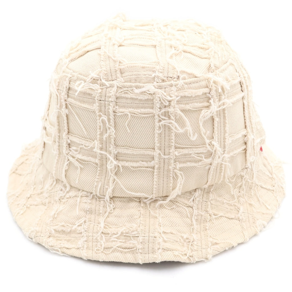 SUPREME(シュプリーム) 23SS Frayed Patchwork Denim Crusher フレイド パッチワーク デニム クラッシャーハット バケットハット ホワイト