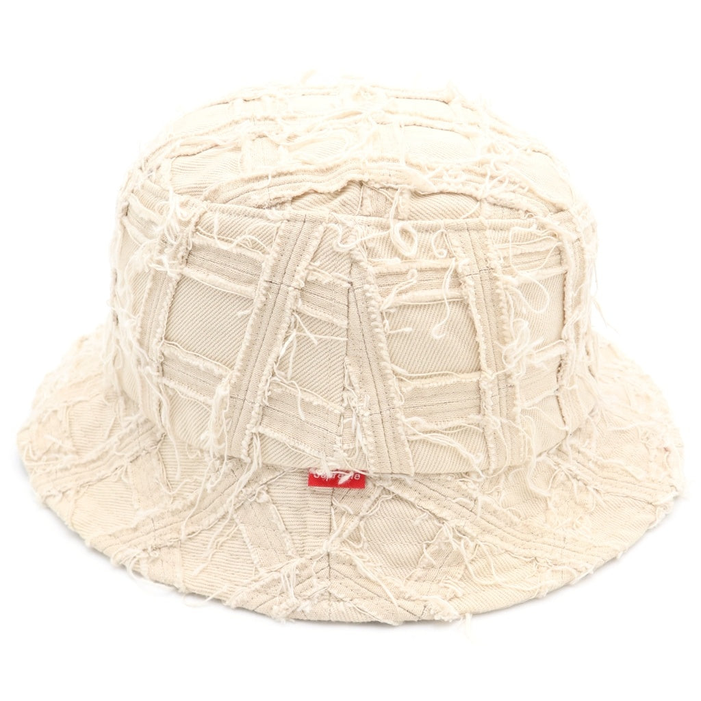 SUPREME(シュプリーム) 23SS Frayed Patchwork Denim Crusher フレイド パッチワーク デニム クラッシャーハット バケットハット ホワイト