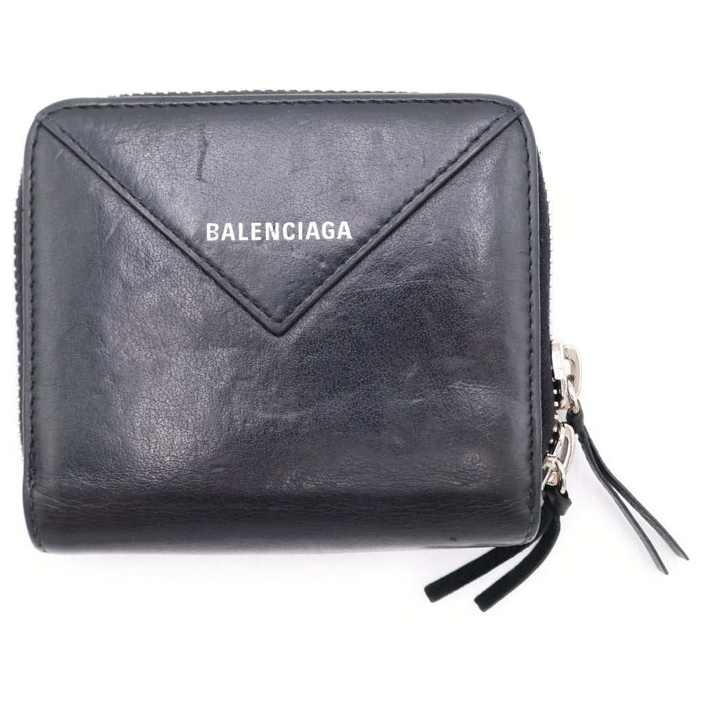 BALENCIAGA(バレンシアガ) PAPIER ZA BILLFOLD ペーパーザビルフォード ラウンドジップ ミニウォレット 2つ折り 財布 ブラック 371662