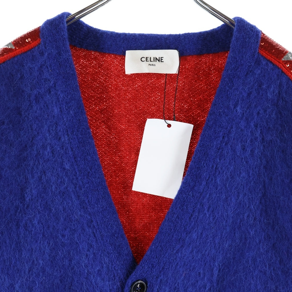 CELINE(セリーヌ) スタースパンコール装飾 アルパカウールニットカーディガン レッド/ブルー 2AG33420U