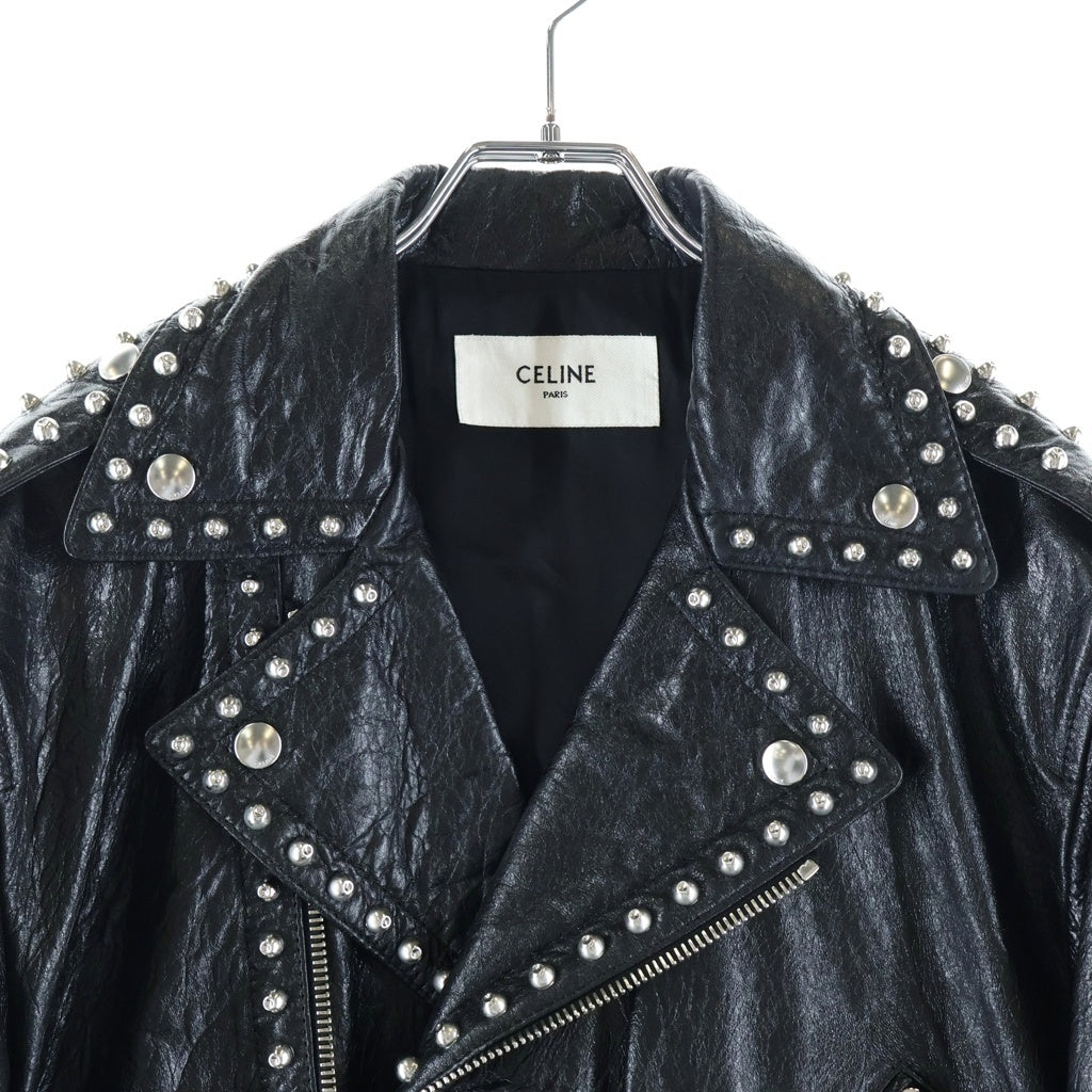 CELINE(セリーヌ) ラムレザー スタッズ ダブルライダースジャケット ブラック 2EJ08303P