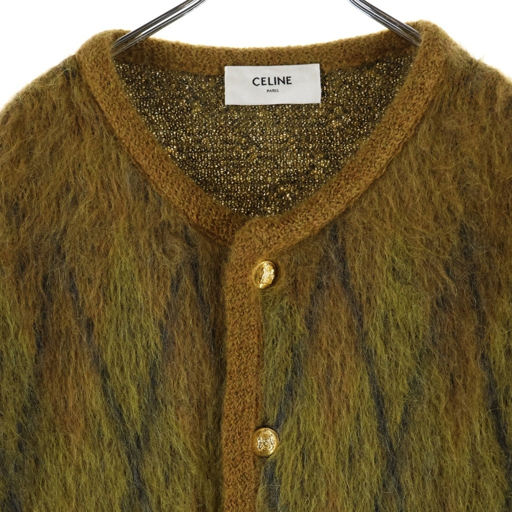 CELINE(セリーヌ) CARDIGAN JACKET アーガイル柄 ブラッシュドモヘアニット カーディガン ブラウン 2AT0A293Y