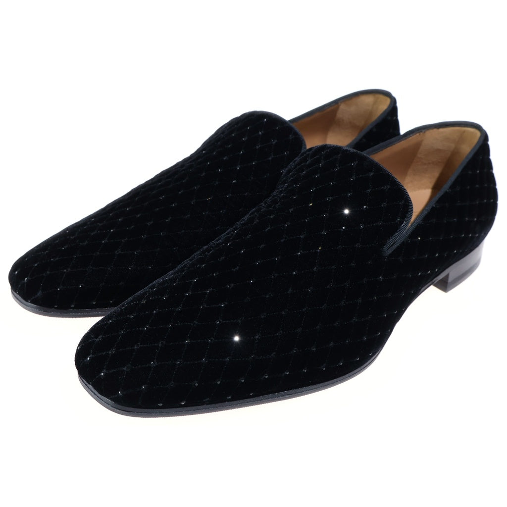 CHRISTIAN LOUBOUTIN(クリスチャンルブタン) ST ORDRE FLAT VELVET キルティング ラインストーン スリッポン ベルベット ローファー ネイビー 1170287