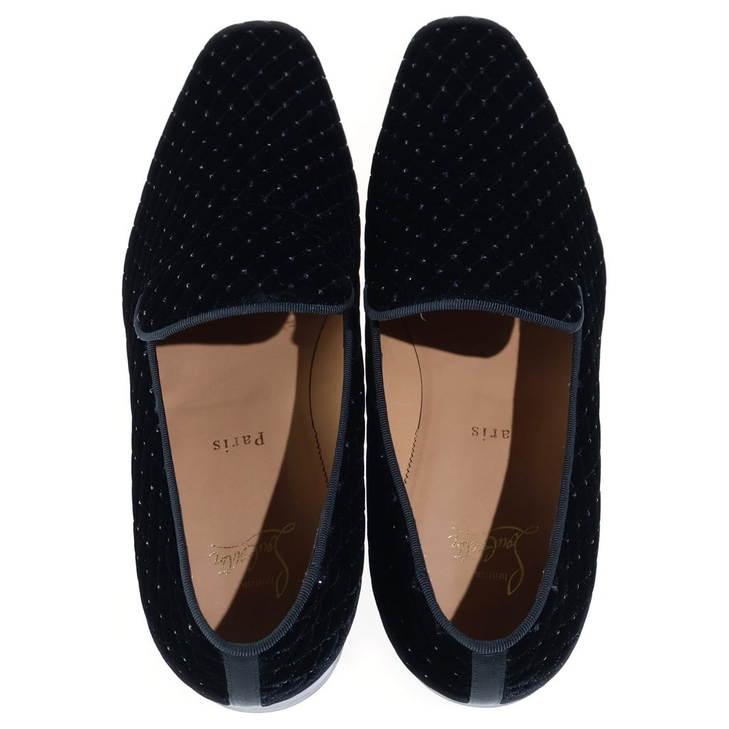 CHRISTIAN LOUBOUTIN(クリスチャンルブタン) ST ORDRE FLAT VELVET キルティング ラインストーン スリッポン ベルベット ローファー ネイビー 1170287