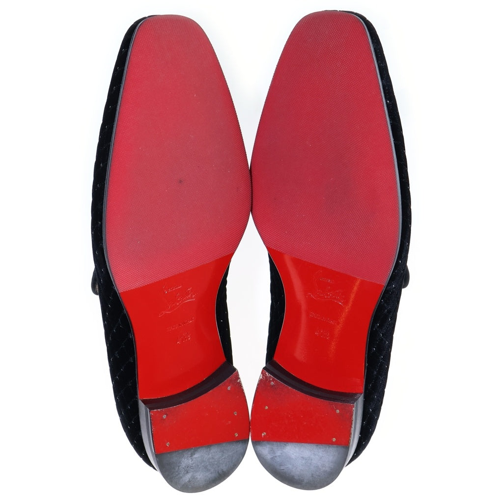 CHRISTIAN LOUBOUTIN(クリスチャンルブタン) ST ORDRE FLAT VELVET キルティング ラインストーン スリッポン ベルベット ローファー ネイビー 1170287