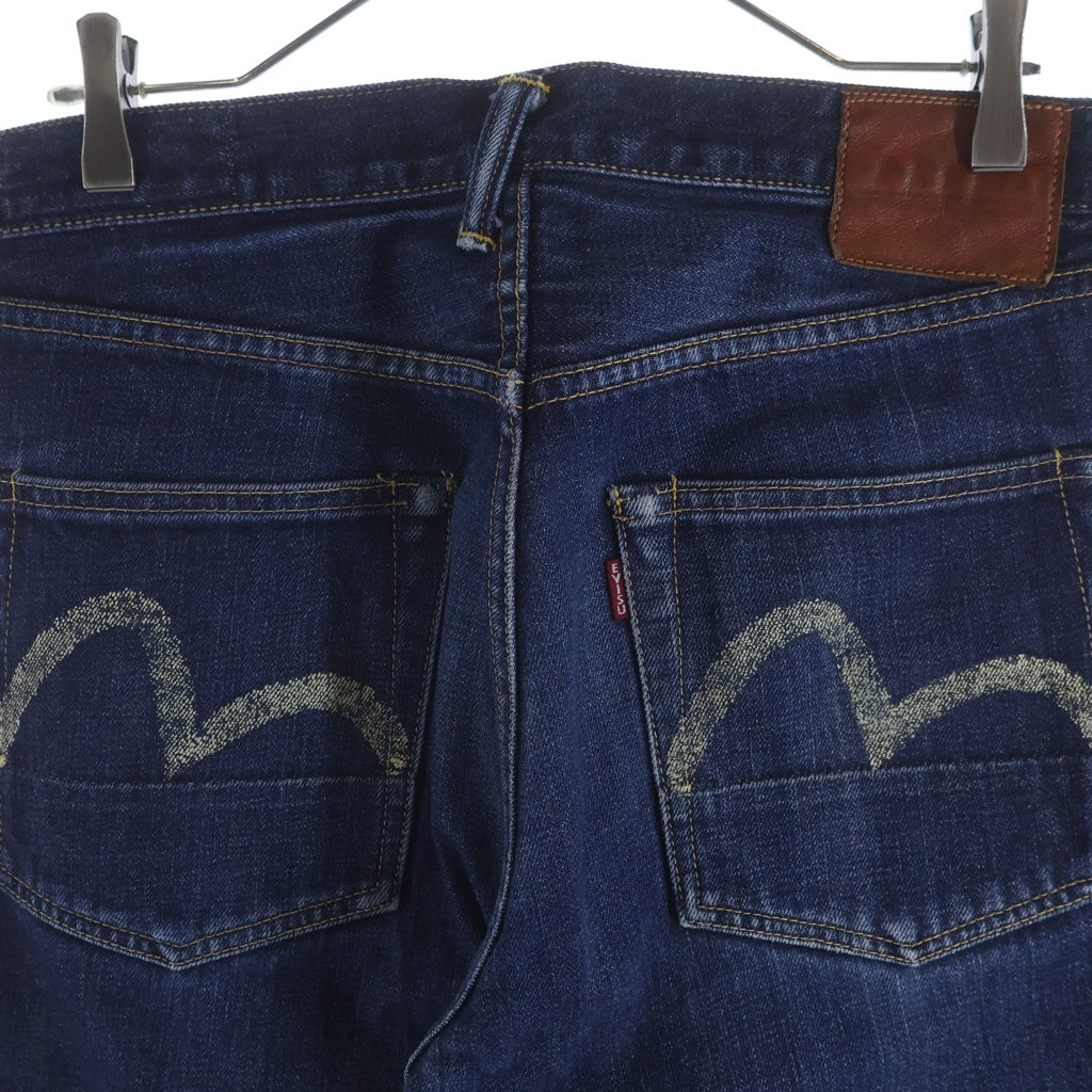 EVISU(エビス) バックポケット カモメロゴデザイン ボタンフライ ストレート デニム パンツ ジーンズ インディゴ