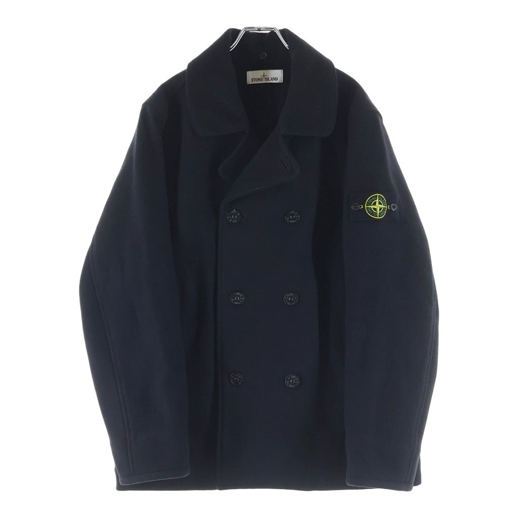 STONE ISLAND(ストーンアイランド) 21AW PANNO SPECIALE ロゴパッチデザイン ジップ付きポケット ウール混 ピーコート ジャケット ブラック 751543609