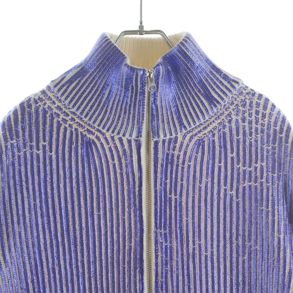 MM6 Maison Margiela(エムエムシックスメゾンマルジェラ) 23AW ラミネートジップアップ ニット カーディガン ホワイト/パープル S52AM0272