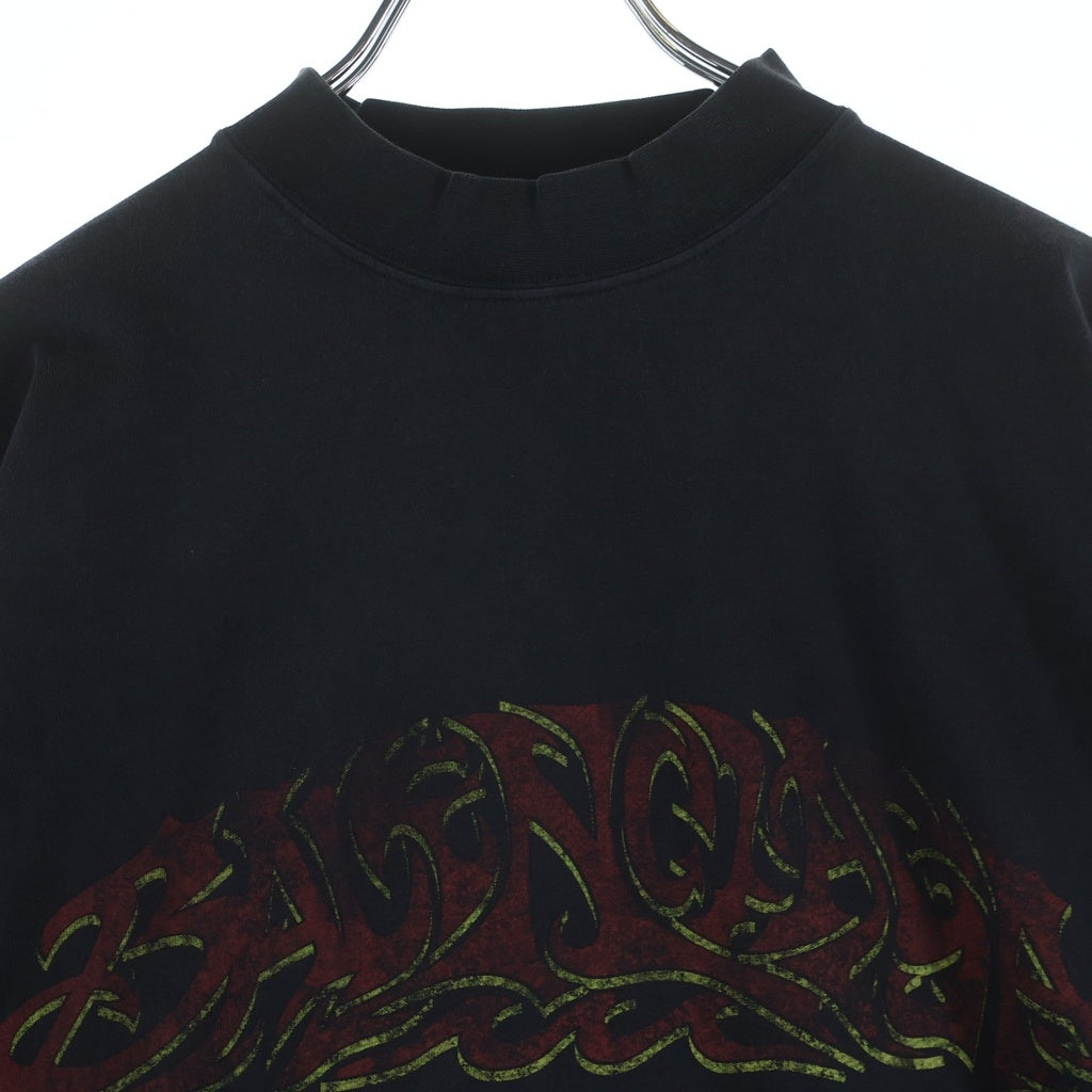 BALENCIAGA(バレンシアガ) ヴィンテージ加工 プリントデザイン クルーネック 半袖Tシャツ カットソー ブラック 739028 TPVM8