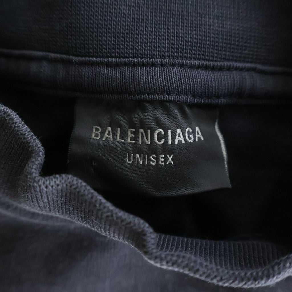 BALENCIAGA(バレンシアガ) ヴィンテージ加工 プリントデザイン クルーネック 半袖Tシャツ カットソー ブラック 739028 TPVM8