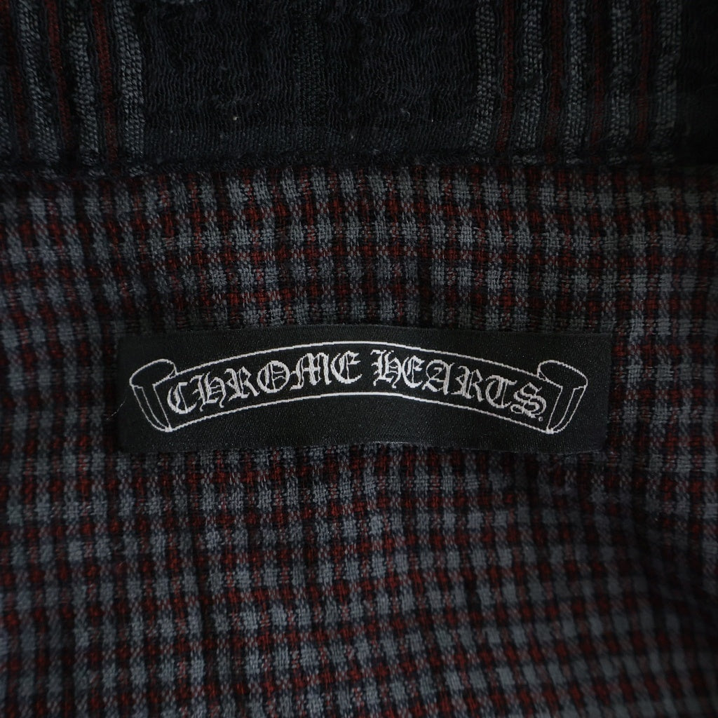 CHROME HEARTS(クロムハーツ) WESTN ウエスタン フローラルクロスボタン レザークロスパッチ ガーゼ 総柄チェック ロングスリーブ 長袖シャツ ブラック/レッド