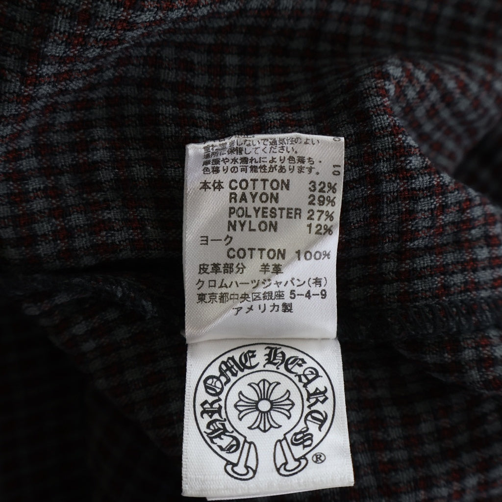 CHROME HEARTS(クロムハーツ) WESTN ウエスタン フローラルクロスボタン レザークロスパッチ ガーゼ 総柄チェック ロングスリーブ 長袖シャツ ブラック/レッド