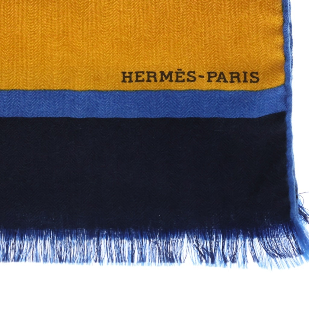 HERMES(エルメス) シルク カシミヤ ショール ストール マフラー イエロー/ブルー レディース