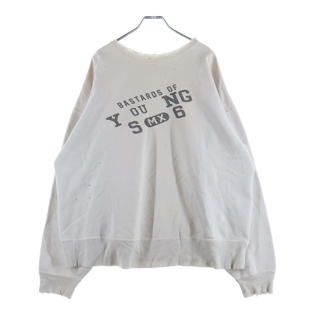 SAINT MICHAEL(セントマイケル) 25SS × BerBerjin BJ CREW NECK SWEAT ベルベルジン フロント染み込みプリント ダメージ加工 クルーネックスウェットトレーナー ホワイト SM-HR8-0000-C38