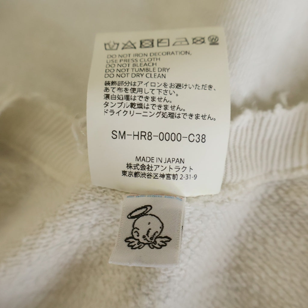 SAINT MICHAEL(セントマイケル) 25SS × BerBerjin BJ CREW NECK SWEAT ベルベルジン フロント染み込みプリント ダメージ加工 クルーネックスウェットトレーナー ホワイト SM-HR8-0000-C38