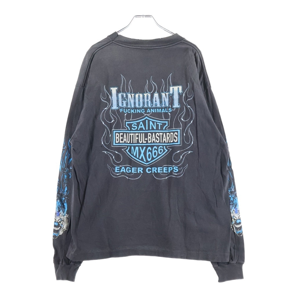 SAINT MICHAEL(セントマイケル) 24AW LS TEE BTFL BASTARS ヴィンテージ加工 両面アームプリント クルーネック 長袖Tシャツ カットソー ブラック SM-YS1-0000-013