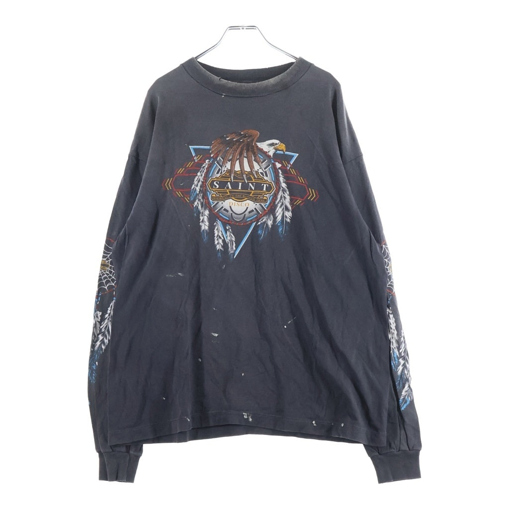 SAINT MICHAEL(セントマイケル) 25SS ×TEFLON DISCO LS TEE テフロン ディスコ加工 クルーネック 長袖Tシャツ カットソー ブラック SM-HR8-0000-C40