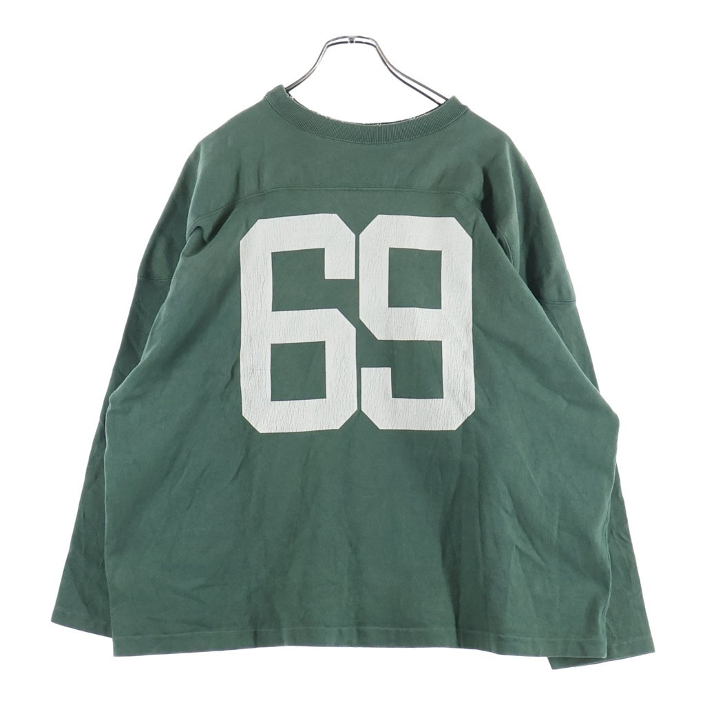 SAINT MICHAEL(セントマイケル) 26SS FOOTBALL SWEAT/WILD GOD フットボール ナンバリング ヴィンテージ加工 クルーネック スウェットトレーナー グリーン SM-MK8-0000-056