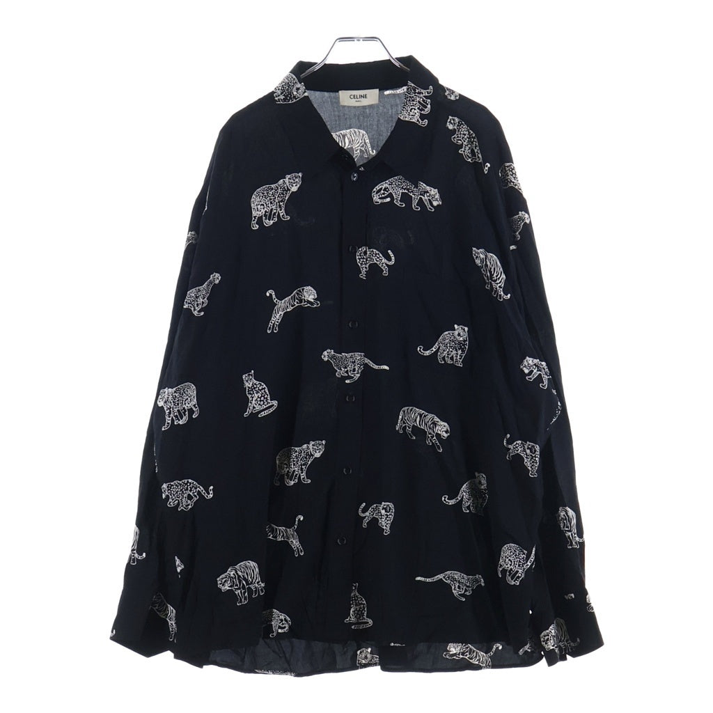 CELINE(セリーヌ) 22SS アニマル総柄 レーヨン 長袖シャツ ブラック 2C718362Q