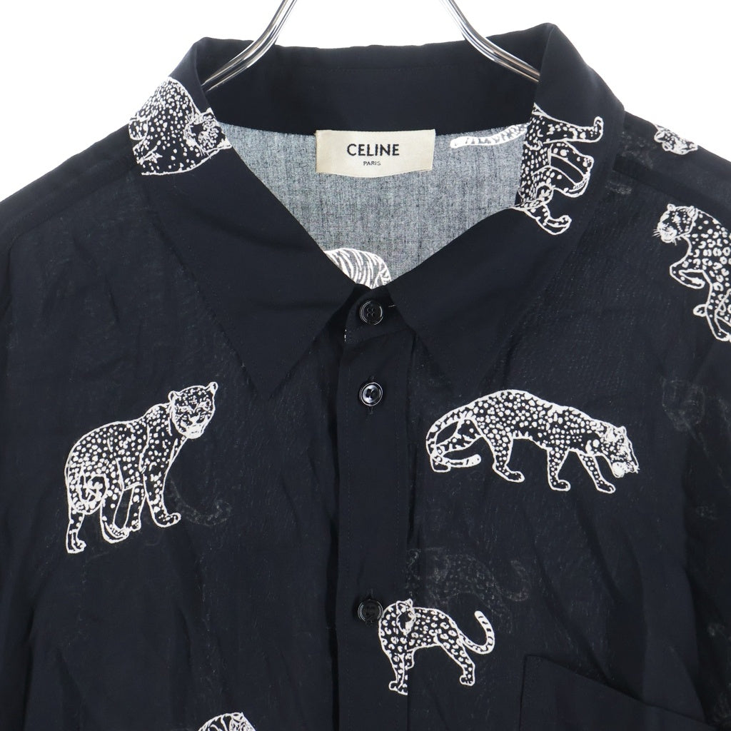 CELINE(セリーヌ) 22SS アニマル総柄 レーヨン 長袖シャツ ブラック 2C718362Q