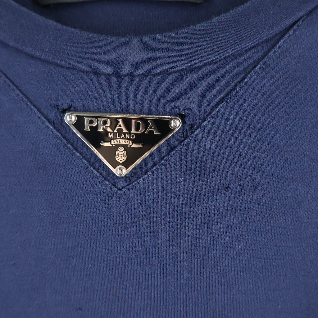 PRADA(プラダ) 23SS トライアングルロゴプレート クルーネック 半袖Tシャツ カットソー ネイビー UJN861 S232 240