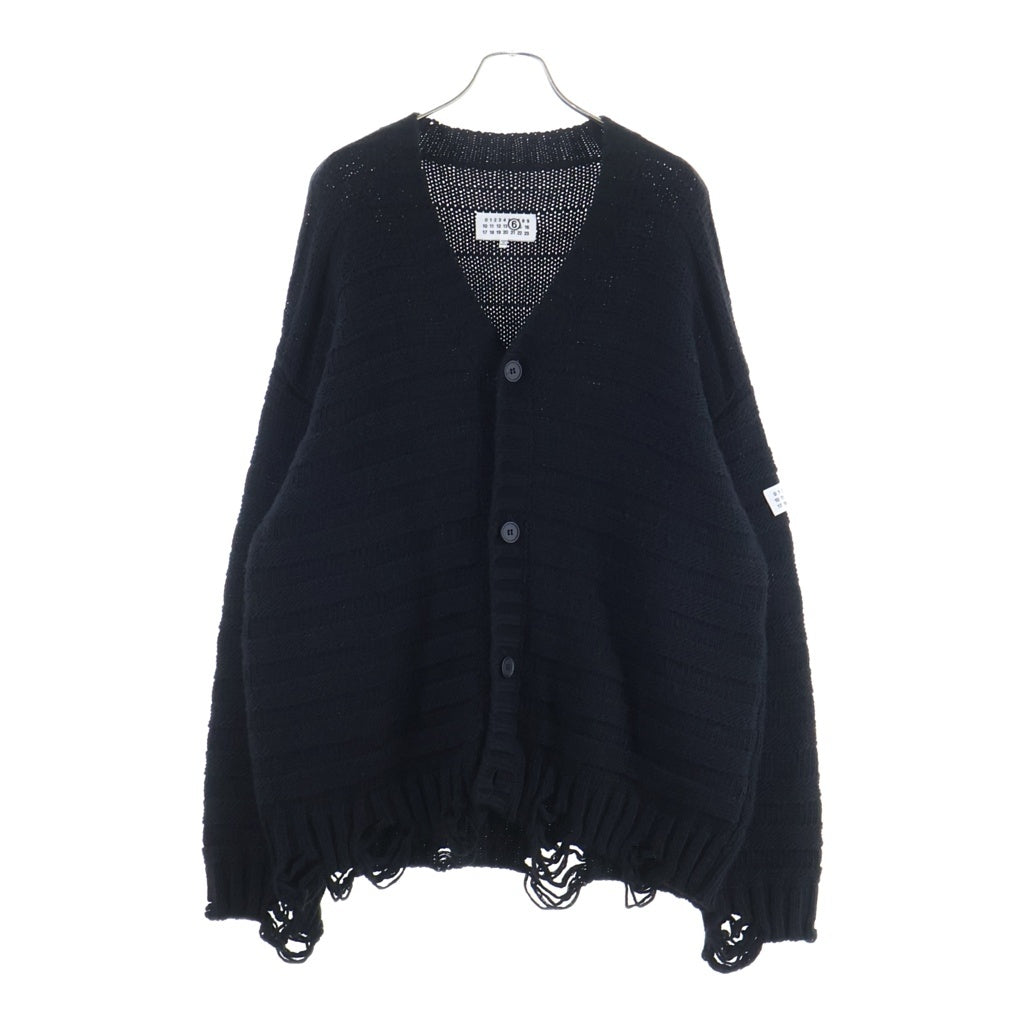 MM6 Maison Margiela(エムエムシックスメゾンマルジェラ) 25AW ダメージ加工 ニットカーディガン ブラック SH0HP0005 M13040