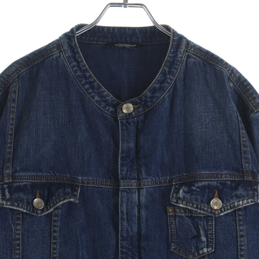 DOLCE & GABBANA(ドルチェアンドガッバーナ) ノーカラー マルチポケット ジップアップ デニム トラッカー ジャケット インディゴ