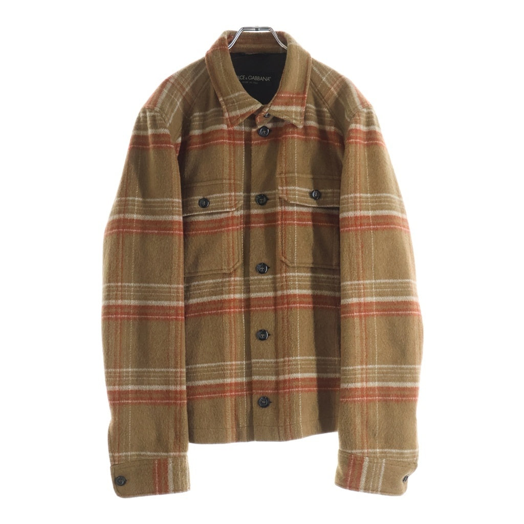DOLCE & GABBANA(ドルチェアンドガッバーナ) チェック総柄 フラップポケット ウール混 ワーク ジャケット ブラウン/レッド