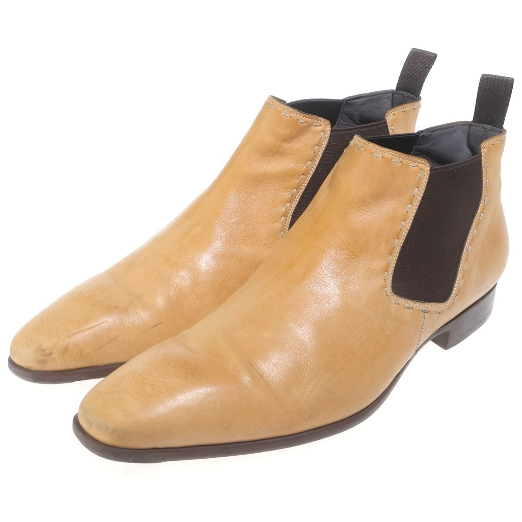 Santoni(サントーニ) ステッチデザイン サイドゴア ポインテッドトゥ レザー シューズ ブラウン