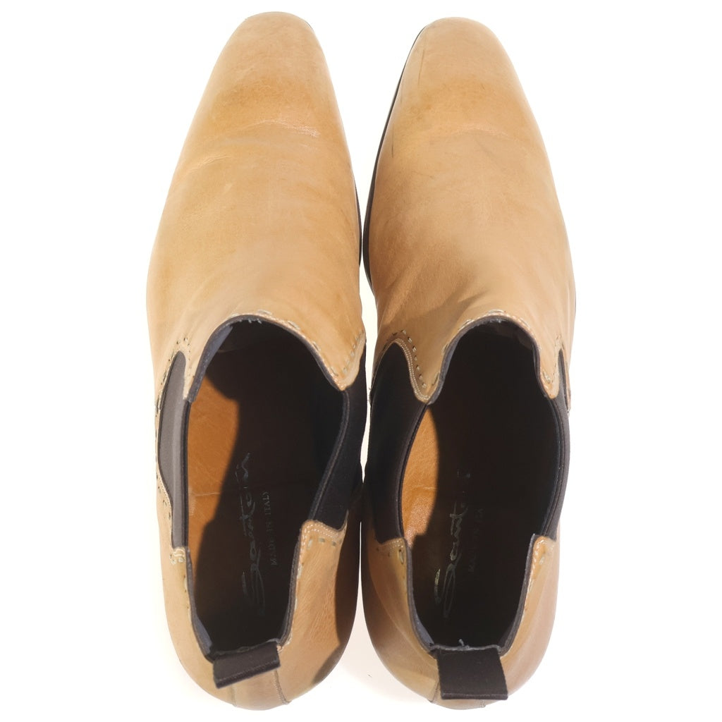 Santoni(サントーニ) ステッチデザイン サイドゴア ポインテッドトゥ レザー シューズ ブラウン