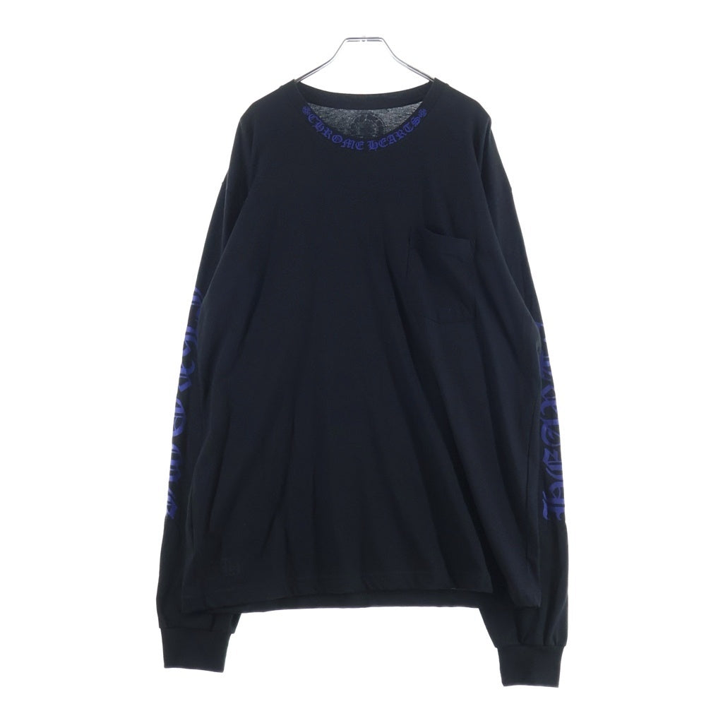 CHROME HEARTS(クロムハーツ) Neck Logo L/S Tee ネックロゴプリント ロングスリーブ 長袖Tシャツ カットソー ブラック/ブルー