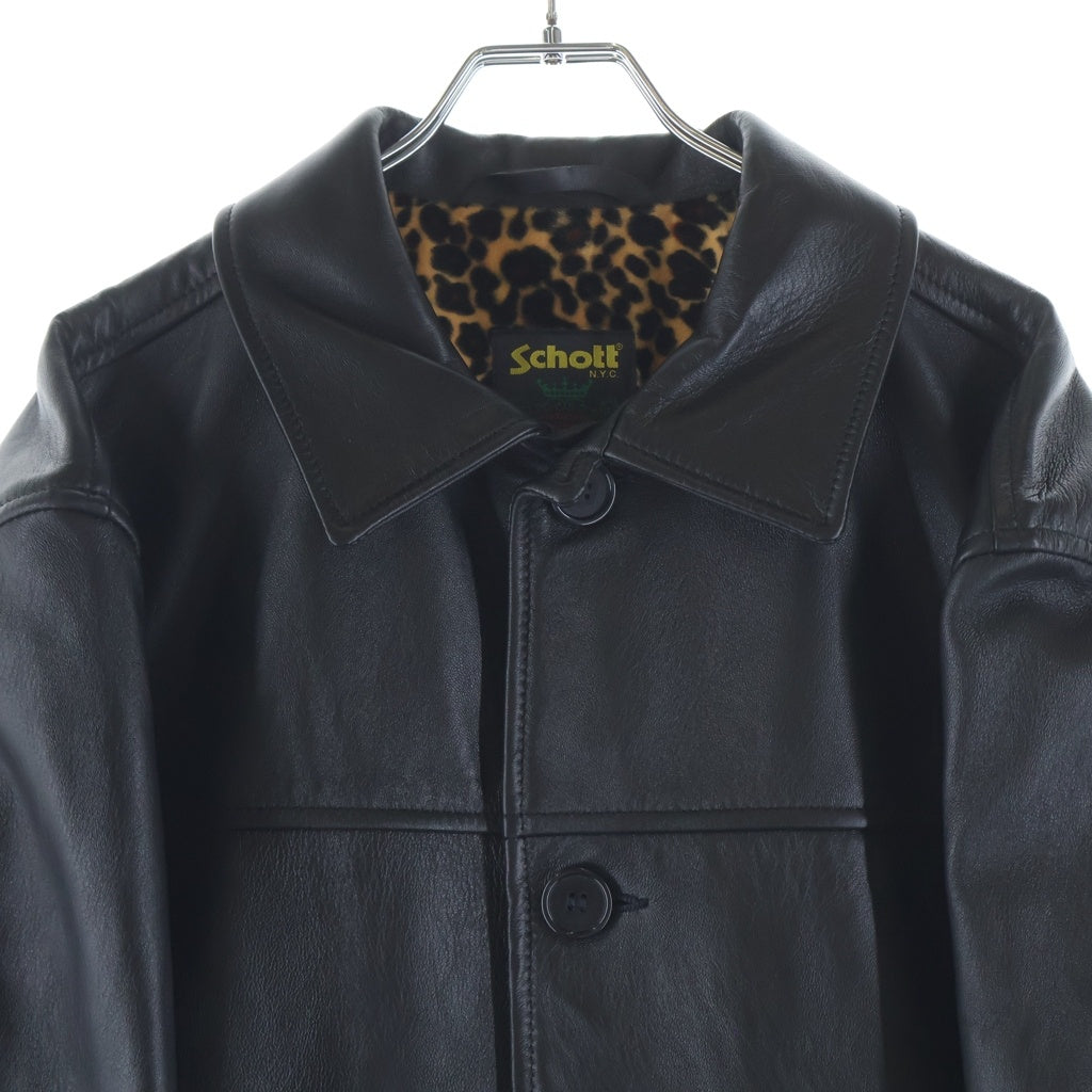 SUPREME(シュプリーム) 25SS ×schott Leather Car Coat ショット レオパード裏地カーコートレザージャケット ブラック