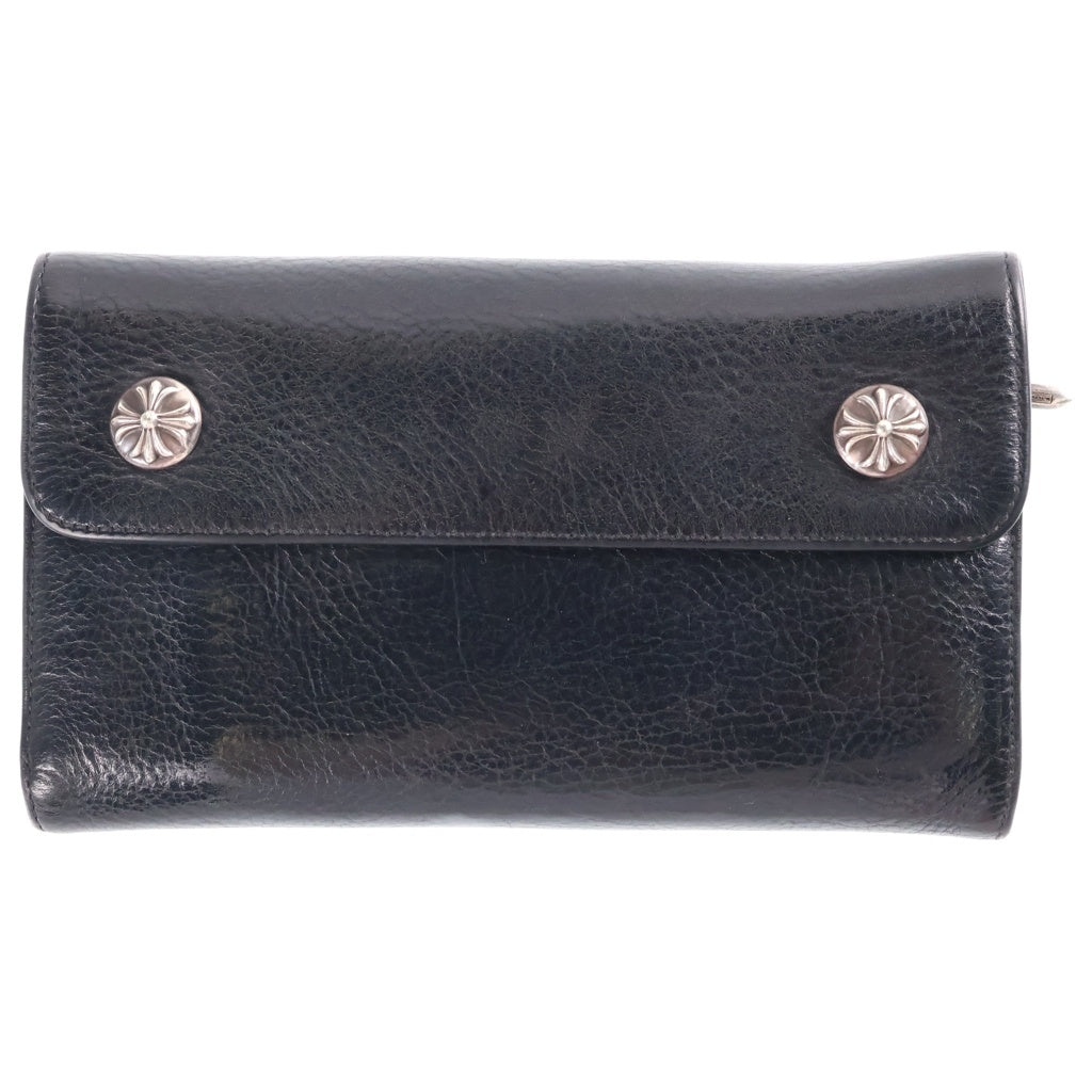 CHROME HEARTS(クロムハーツ) WAVE DESTROY LTHR ウェーブ ウォレット 長財布 クロスボタン レザー