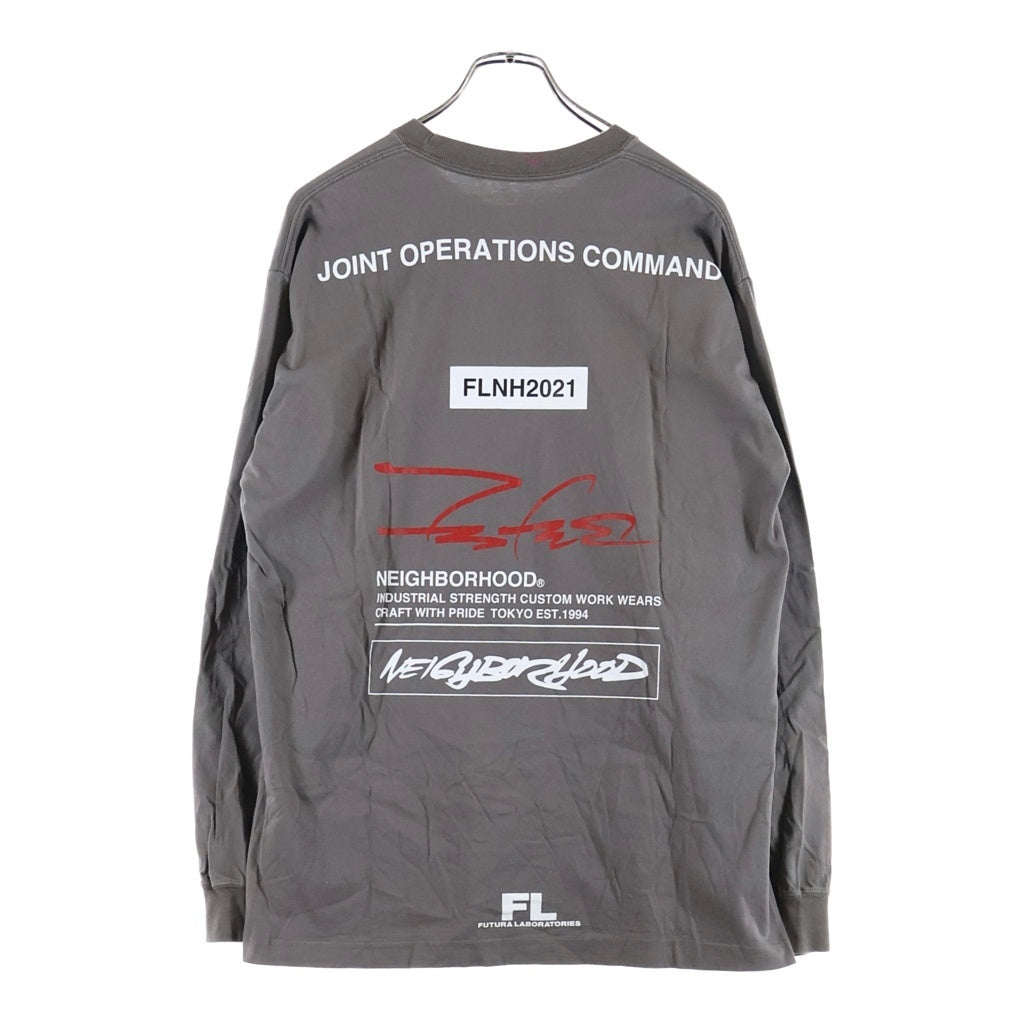 NEIGHBORHOOD(ネイバーフッド) 21AW ×FUTURA LABORATORIES フューチュララボラトリーズ クルーネック長袖Tシャツカットソー チャコールグレー