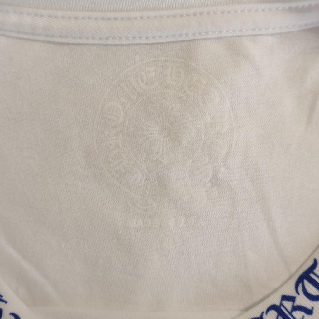 CHROME HEARTS(クロムハーツ) CH LS 1 ネックロゴ アームプリントクルーネック 長袖Tシャツ カットソー ホワイト/ブルー