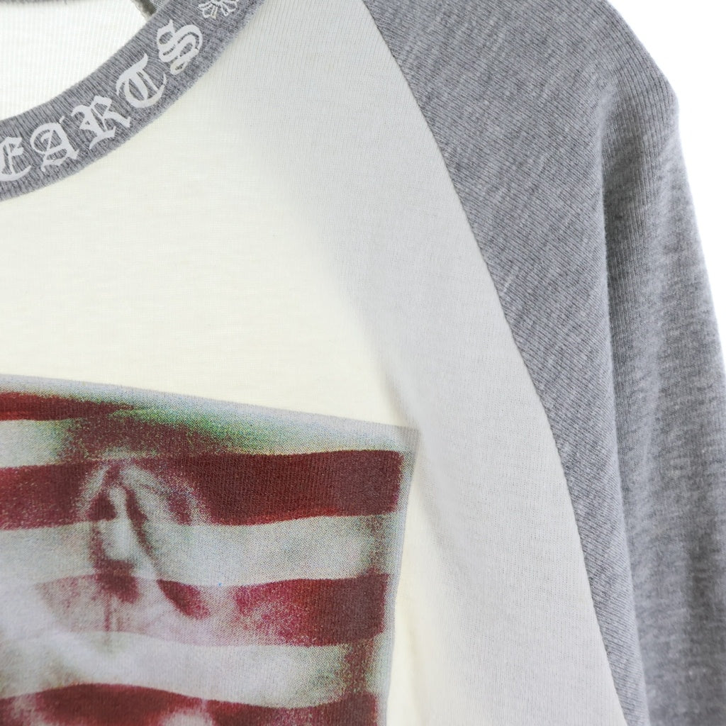 CHROME HEARTS(クロムハーツ) OLD 星条旗 ネックロゴデザイン ラグランスリーブ クルーネック ロングスリーブ 長袖Tシャツ カットソー ホワイト/グレー