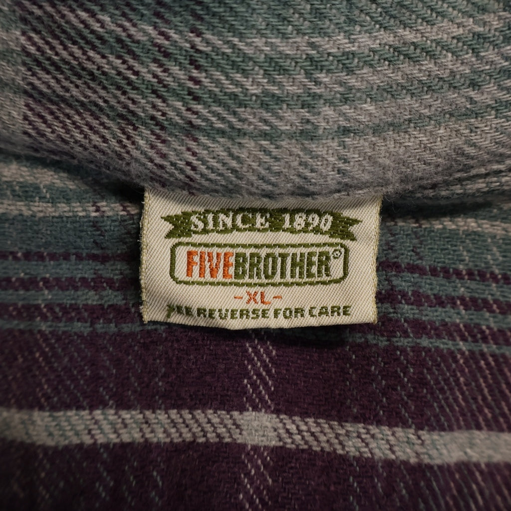 FIVE BROTHERS(ファイブブラザー) 90S VINTAGE ヴィンテージ USA製 コットンヘビネル チェック 長袖シャツ パープル/グリーン