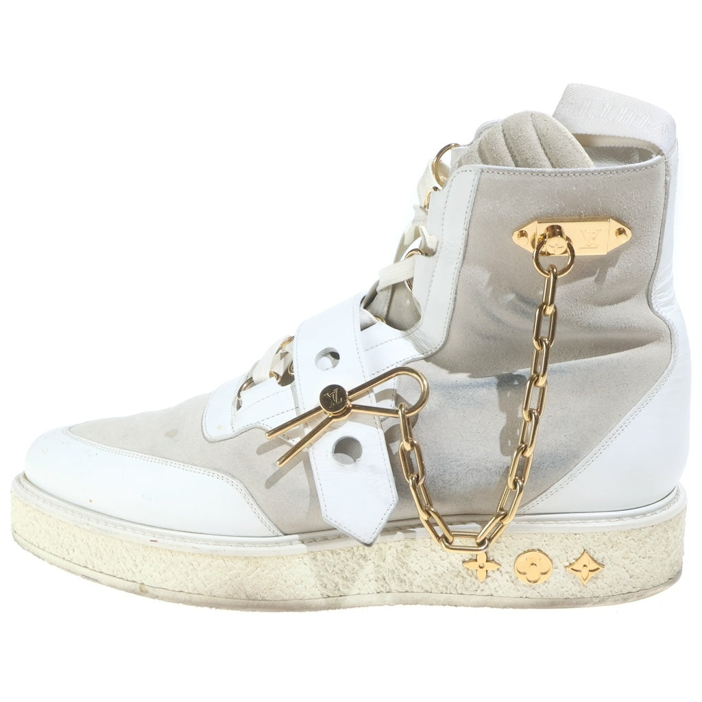 LOUIS VUITTON(ルイヴィトン) LVクリーパーライン チェーン装飾 ポインテッドトゥ アンクルブーツ ハイカットスニーカー ホワイト