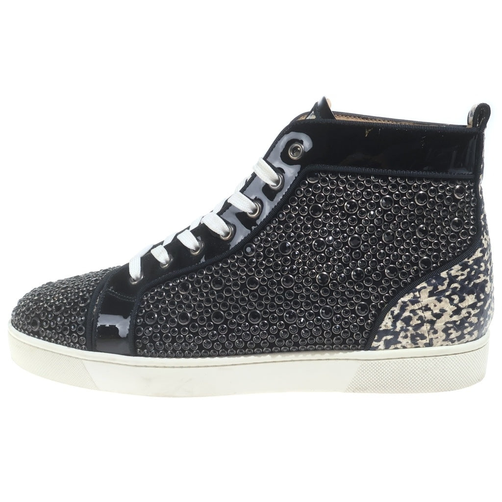 CHRISTIAN LOUBOUTIN(クリスチャンルブタン) ルイス ストラス スワロフスキー ラインストーン パテントレザー パイソン ハイカットスニーカー ブラック