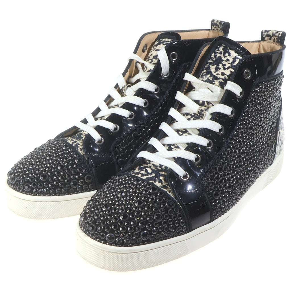 CHRISTIAN LOUBOUTIN(クリスチャンルブタン) ルイス ストラス スワロフスキー ラインストーン パテントレザー パイソン ハイカットスニーカー ブラック