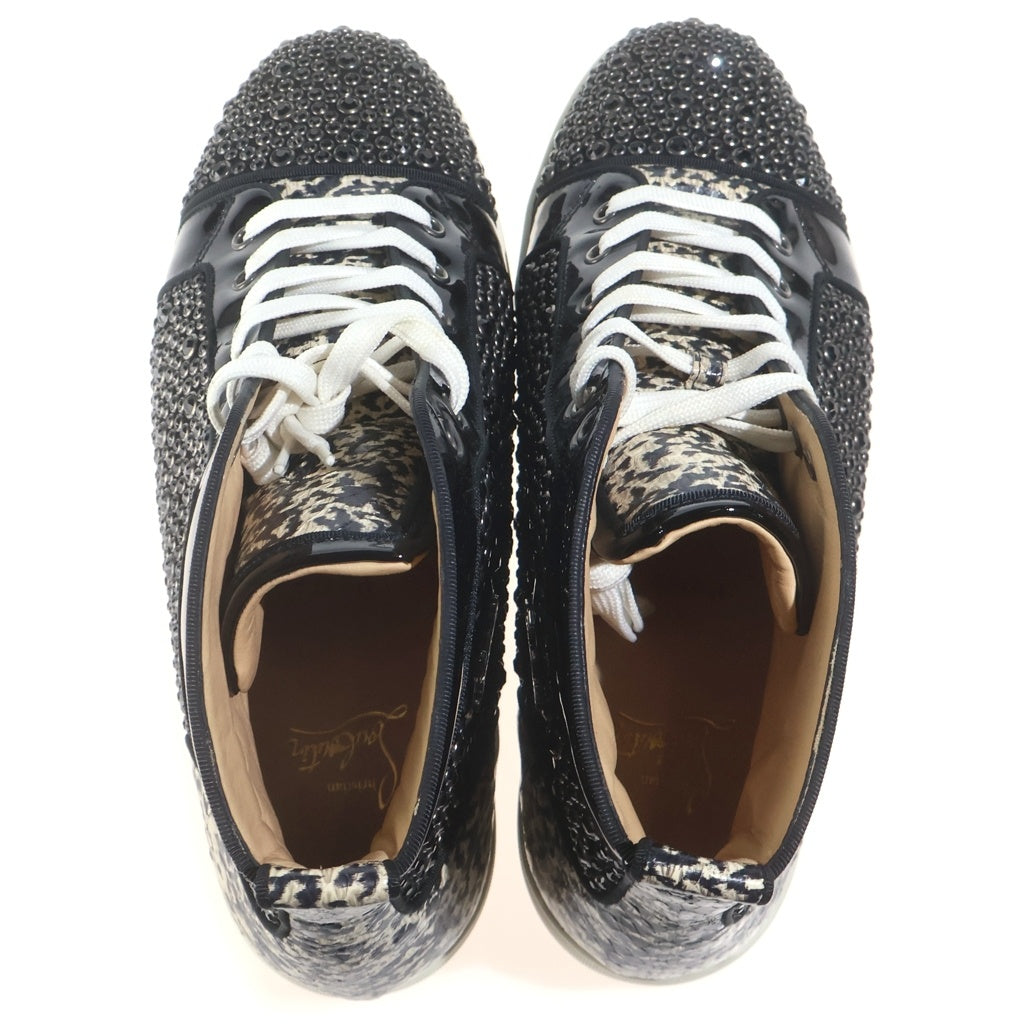 CHRISTIAN LOUBOUTIN(クリスチャンルブタン) ルイス ストラス スワロフスキー ラインストーン パテントレザー パイソン ハイカットスニーカー ブラック
