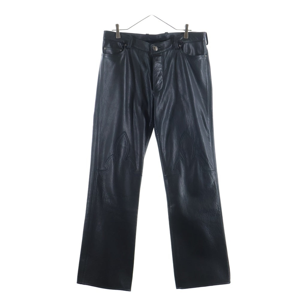 CHROME HEARTS(クロムハーツ) LTHR PANTS フレアニー クロスボールボタンフライ レザーパンツ ブラック